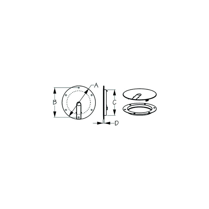 Sea Dog 336412-1 Sea-Dog Low Profile Pop-Out Deck Plate, A: 8", B:7-1/4", C=6-1/4", D: 3/16", White, #8 FH