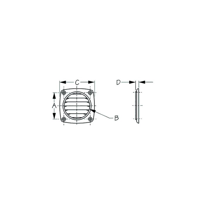 Sea Dog 337326-1 Flush Hose Vent, Black, A: 2-13/16", B:2-3/4", C:3-11/16", D:5/16", fits up to 3" Hose