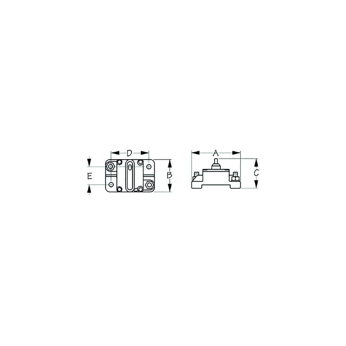 Sea Dog 420876-1 Hi-Amp Surface Mount Circuit Breaker, 80A, Resettable, A=2-7/8" B=1-7/8" C=1-3/4" D=2-3/16" E=1-1/16", 48V