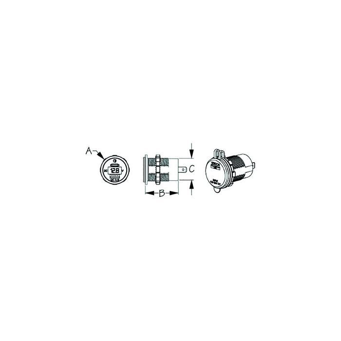 Sea Dog 426511-1 Seadog USB 3.0 & USB-C Power Socket w/ Voltmeter, A:1-7/16" B: 1-1/2" C:1-1/8", V: 8-32