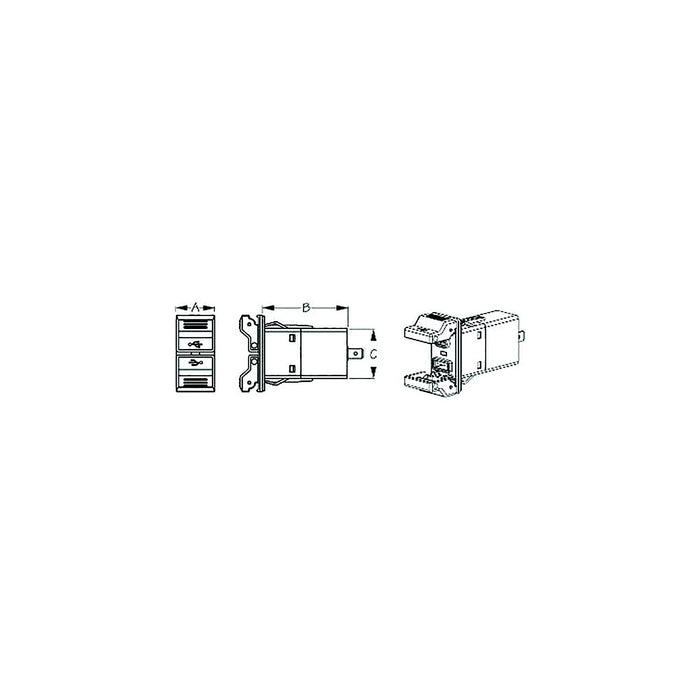 Sea Dog 426545-1 USB 3.0 & USB-C Rocker Power Socket, with Dual Fixed Cover, A: 1", B: 2-1/8", C: 1-7/16", 6-32 Volts