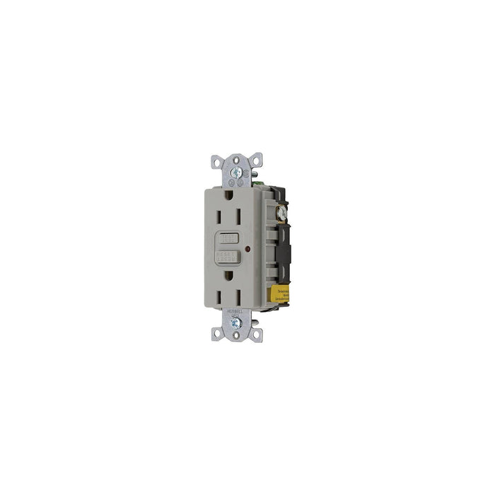 Hubbell GFRST52MGY GFCI Duplex Receptacle w/Cover Plate, Gray