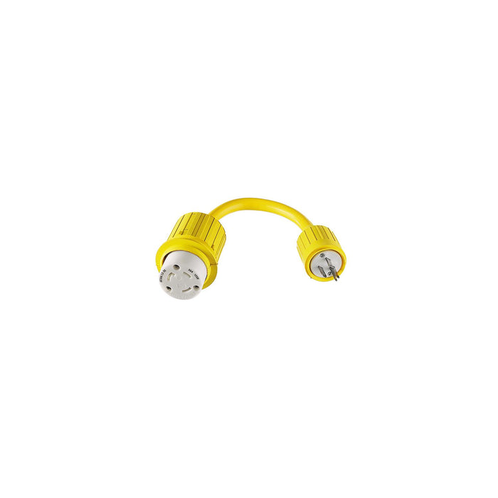 Hubbell HBL104 Yellow Watertight 30A 125V Locking Female to 15A 125V Straight, Blade Male Adapter