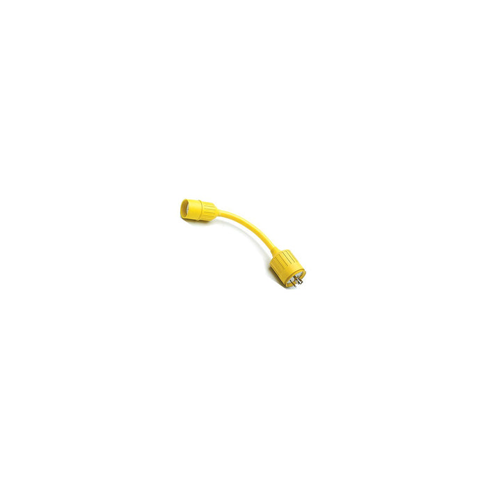 Hubbell HBL105 Yellow Watertight 15A/20A 125V Straight Blade Female to 30A 125V, Locking Plug Male Adapter