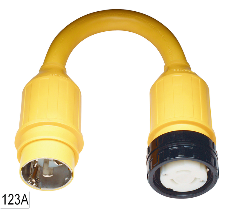 Marinco 106A Standard Pigtail Adapter Dock Side Male, 20A 125V Male to 30A 125V Female, with Sealing Collar System