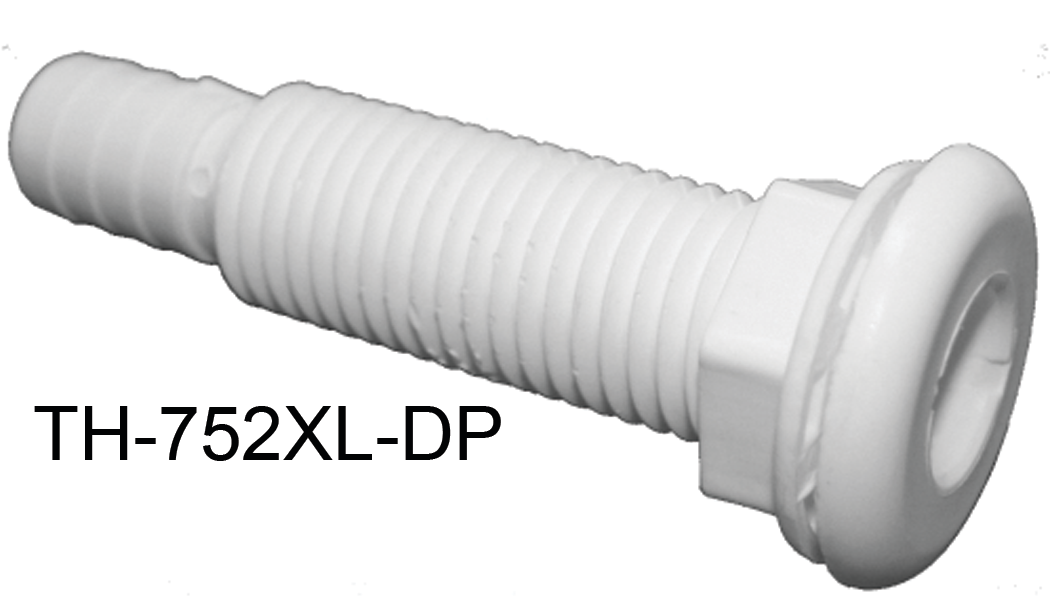 TH Marine TH-752XL-DP T-H Marine Straight Extra Long Thru-Hull Fitting for Hose, White