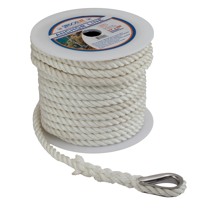 Sea Dog 301110150WH-1 Premium Twisted 3-Strand Nylon Anchor Line, 3/8" Ã— 150'