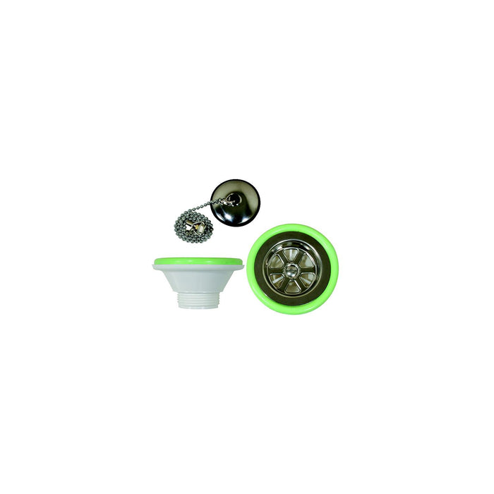 Scandvik 10300P 1-1/4" Outlet Sink Drain With Stopper Fits 2-1/16" Drain Hole