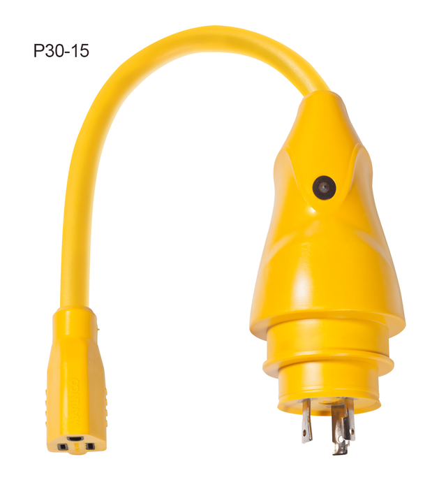 Marinco P30-15 EEL Pigtail Adapter Dock Side Male 30A 125V Locking to Boat Side, Female 15A 125V Straight Blade
