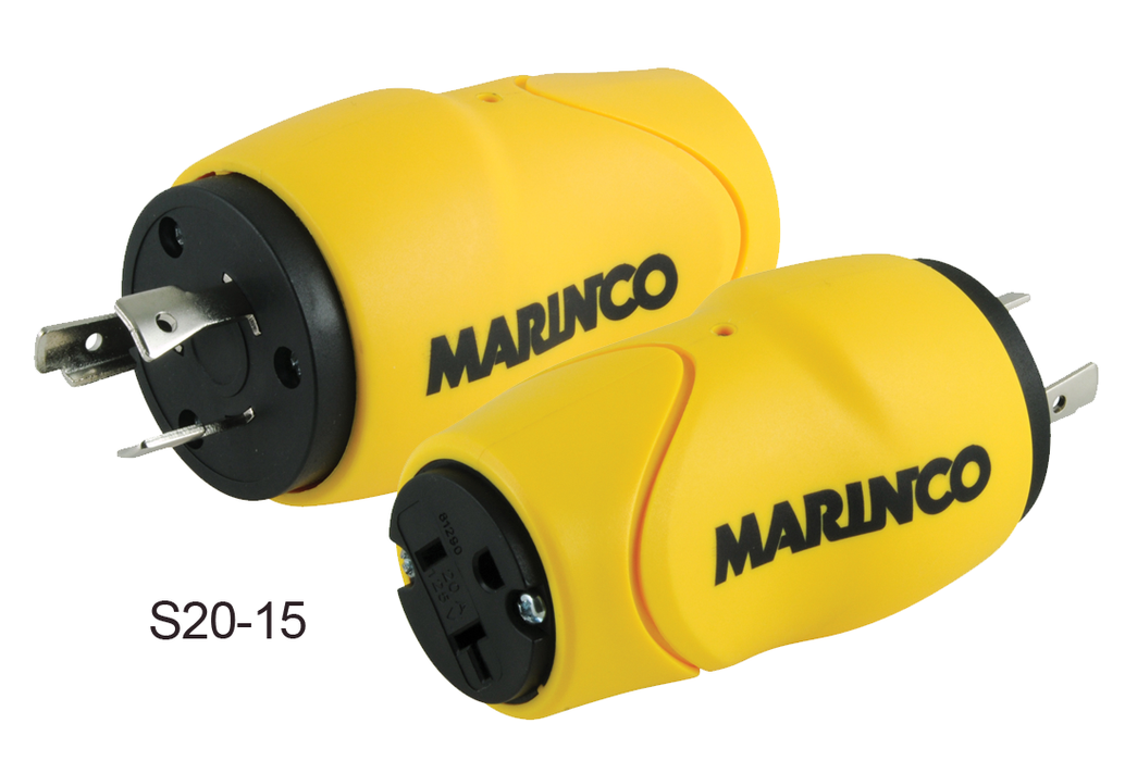 Marinco S20-15 Straight Adapter (20A Male to 15/20A Fem), 20A 125V Locking to 15 or 20A 125V Straight Blade