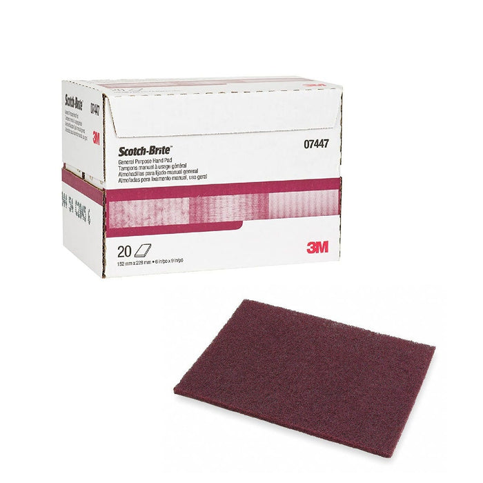 3M 07447 Scotch Brite Hand Pads, General, Maroon, 20/Box