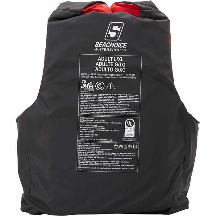 Seachoice 85393 Ski Vest 4 Belt Red, L/XL