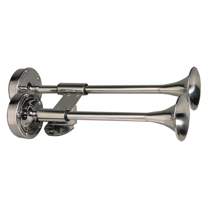 Schmitt 10012 Marine Deluxe All-Stainless Shorty Dual Trumpet Horn 12V