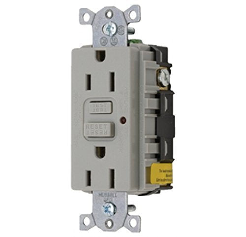 Hubbell GFRST52MGY GFCI Duplex Receptacle w/Cover Plate, Gray