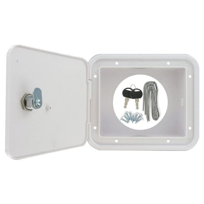 Valterra D04-0471VP Thumb Lock RV Sewer Hose Hatch & Includes Installation Tape, & Hardware