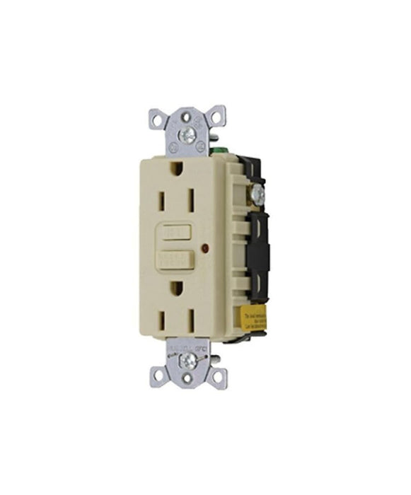 Hubbell GFRST52MI GFCI Duplex Receptacle w/Cover Plate, Ivory