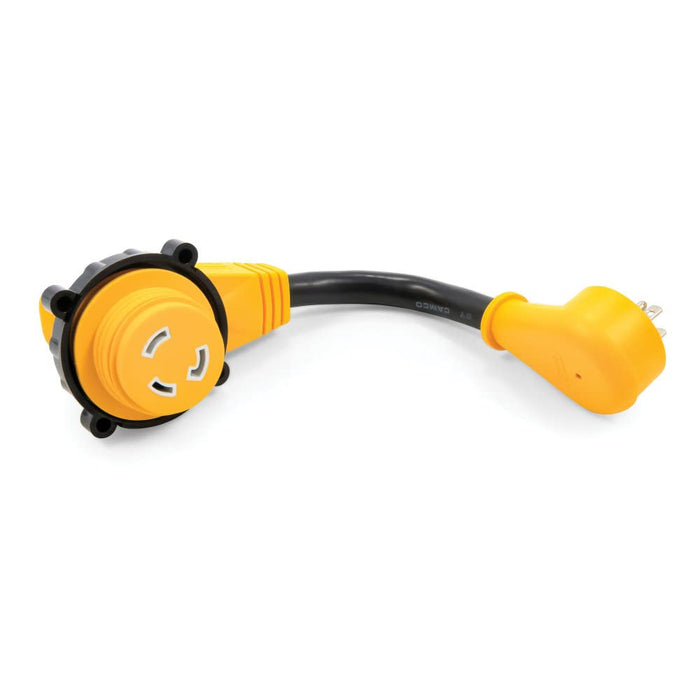 Camco 55636 90° Powergrip Locking Dogbone Adapter, 15A to 30A