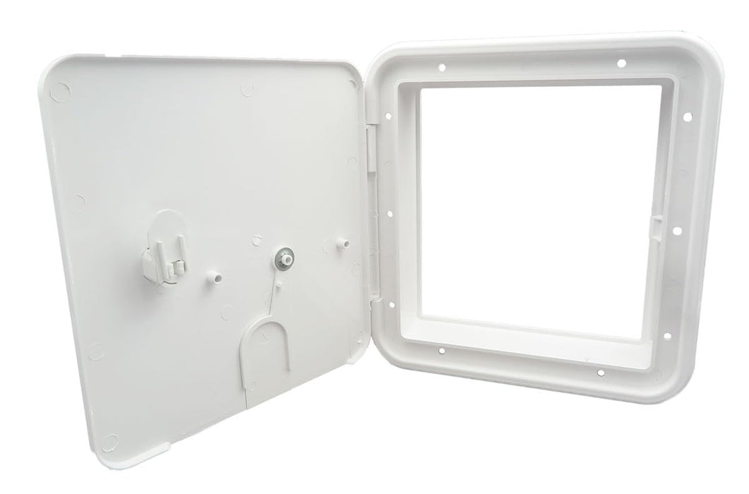 B&B Molders 94339 Square Electric Cable Hatch, Large w/Open Back & Thumb Latch, Polar White