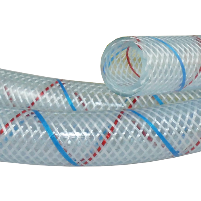 Trident Marine 5/8" x 50' Clear Reinforced PVC Hose Tubing Red & Blue Tracer