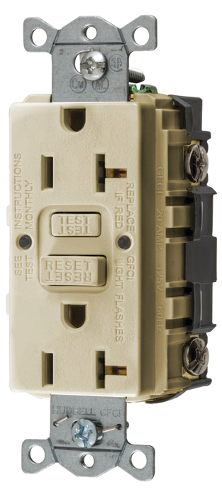 Hubbell GFRST52MI GFCI Duplex Receptacle w/Cover Plate, Ivory
