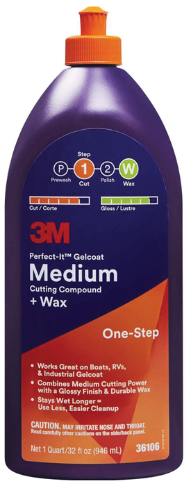 3M 051131-36106 Perfect-It Gelcoat Medium Cutting Compound/Wax, Qt.
