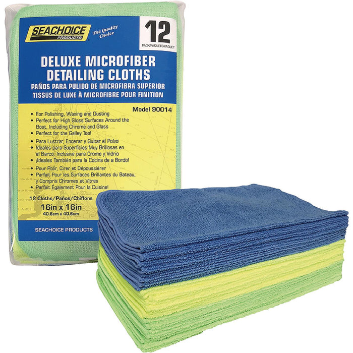 Seachoice W-90014-SC Deluxe Microfiber Detailing 16" x 16" Cloths, 12-ct. Pack