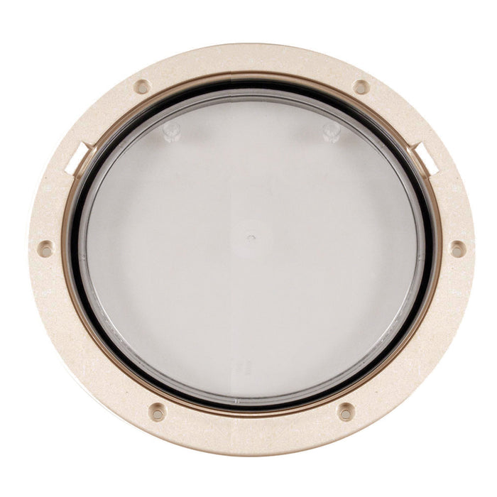 Placa de cubierta Beckson de 8" con palanca central transparente - Beige