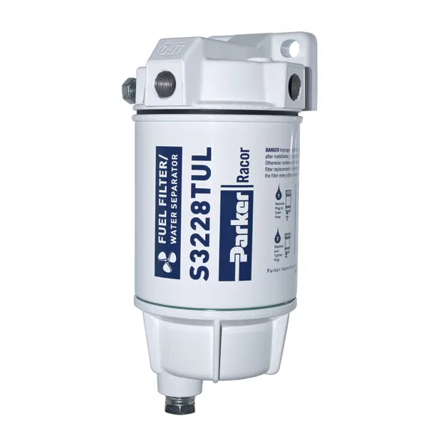 Filtro separador de agua para gasolina marina con enroscable Racor serie 320 con elemento Aquabloc de 10 micrones y caudal de 60 GPH