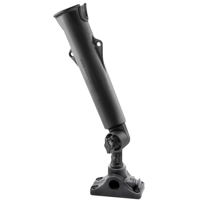 Soporte para caña de pescar RAM Tough-Tube con poste estriado de 3" de largo, base de superficie plana/mamparo combinado y émbolo