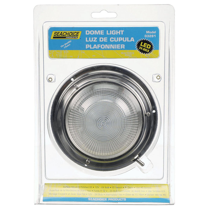 Seachoice 3281 LED Surface-Mount Dome Light, Bright White, SS Flange, 4 in. Diameter