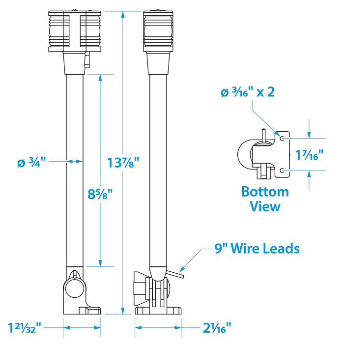 Seachoice 5931 Deluxe Fold-Down Masthead & All-Around Navigation Light, Horizontal Surface Mount, 12-5/8 in.