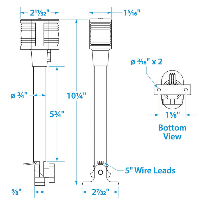 Seachoice 5961 Fold-Down Masthead Light, All-Round White, 3-Mile Visibility for boats Under 66 Feet