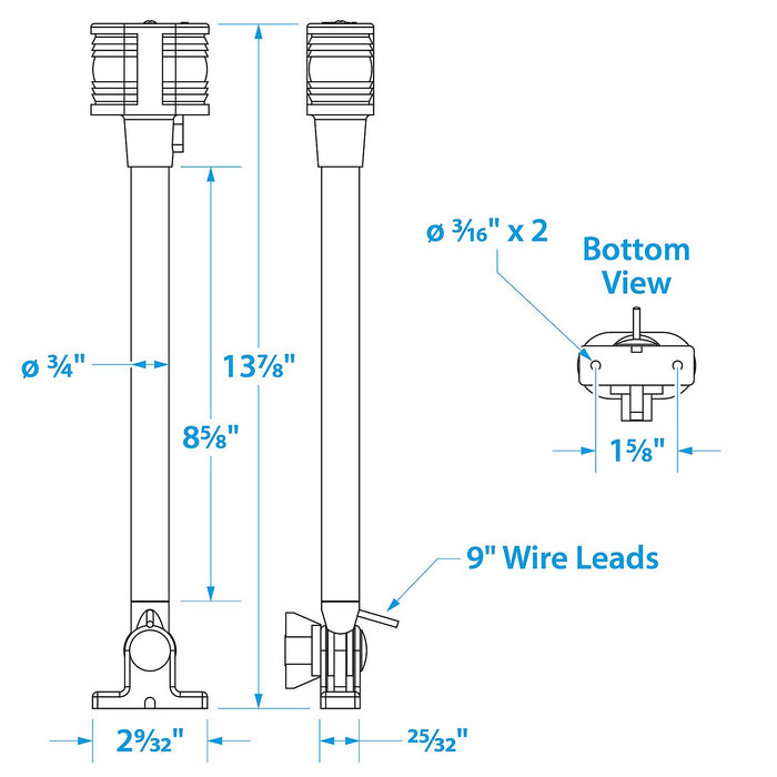 Seachoice 5971 Deluxe Fold-Down Masthead & All-Around Navigation Light, Vertical V Mount, 12-5/8 in.