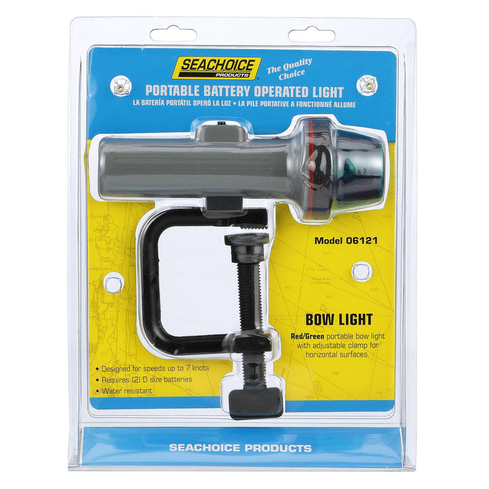 Seachoice 6121 Bi-Color Portable Battery-Operated Boat Navigation Bow Light, Horizontal Clamp Mount
