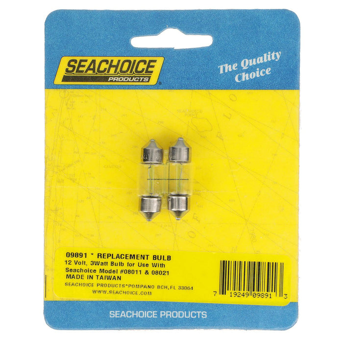 Seachoice 9891 Replacement Incandescent Bulbs w/ Festoon Base, 12V, 3 Watt, Pack of 2