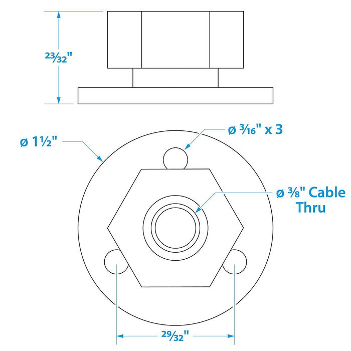 Seachoice 50-10031 Chrome Plated Brass Cable Outlet 3/8"