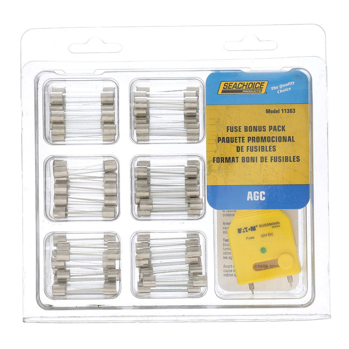 Seachoice SC11363 AGC Fuse Bonus Pack, 60 Assorted, Includes Tester, for Auto, Marine or Electronics Up to 12V