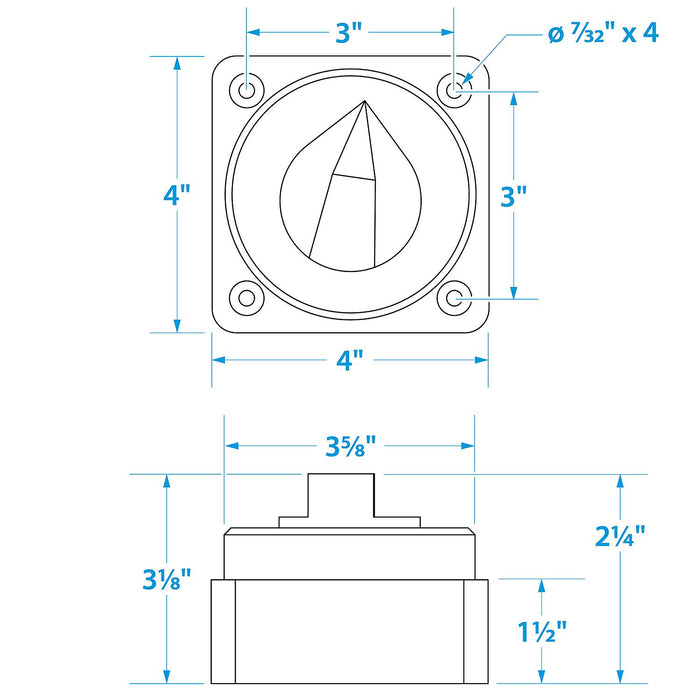 Seachoice 11531 Battery Select Switch, Compact, Disconnect Isolator Cutoff, Dual, 12 -50V