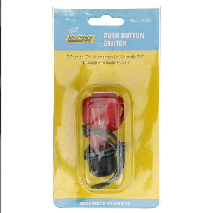 Seachoice 11761 2-Position Off/Momentarily On Push Button Switch, 6-36V, 18 Gauge Wire Leads