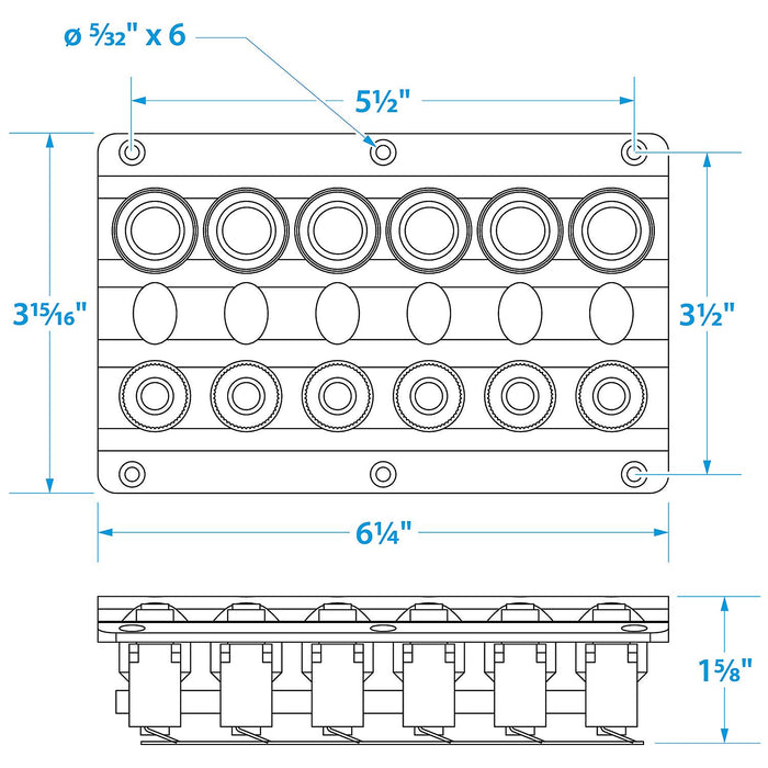 Seachoice 12331 LED 12V 6-Switch Distibution Panel, Pre-Wired, Boat Panel Mount