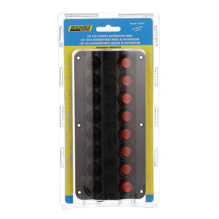 Seachoice 12341 LED 12V 8-Switch Distibution Panel, Pre-Wired, Boat Panel Mount