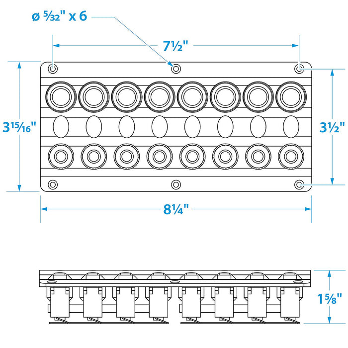 Seachoice 12341 LED 12V 8-Switch Distibution Panel, Pre-Wired, Boat Panel Mount