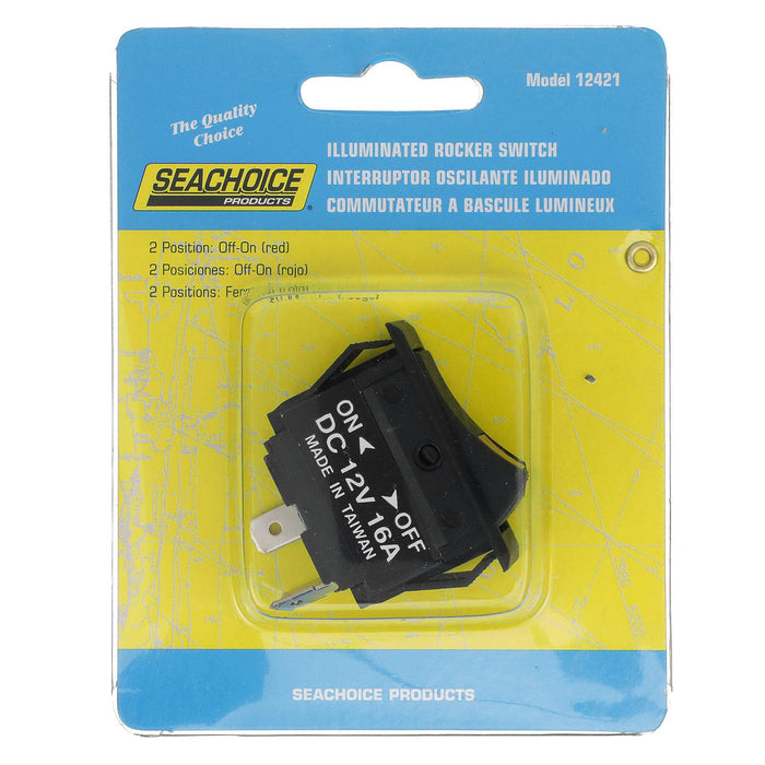 Seachoice 12421 Illuminated Rocker Switch, 3 Terminal, On/Off