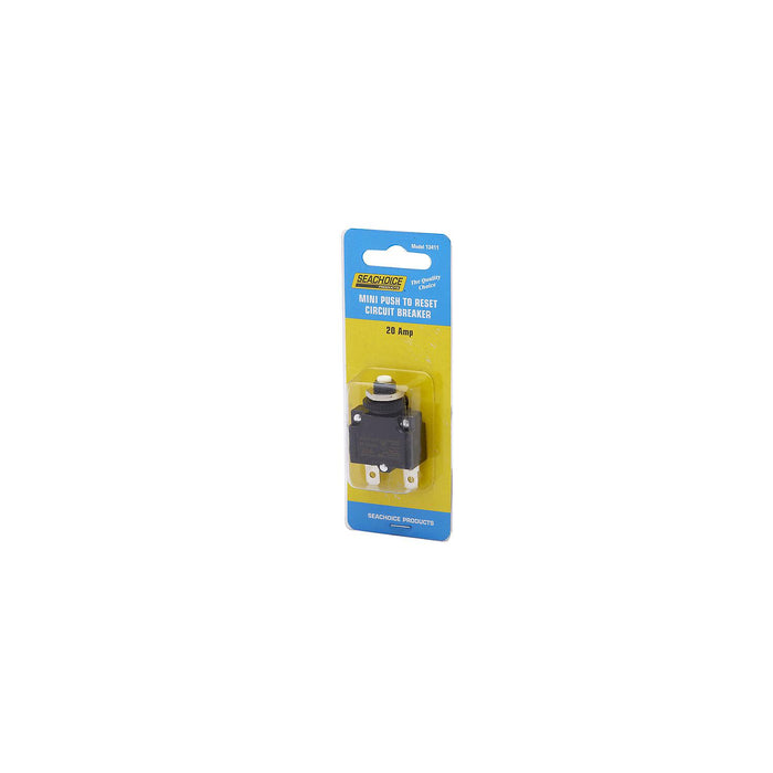 Seachoice 13411 Mini Push to Reset Circuit Breaker, 20 AMP