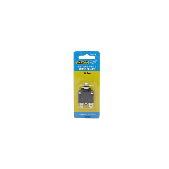 Seachoice 13411 Mini Push to Reset Circuit Breaker, 20 AMP