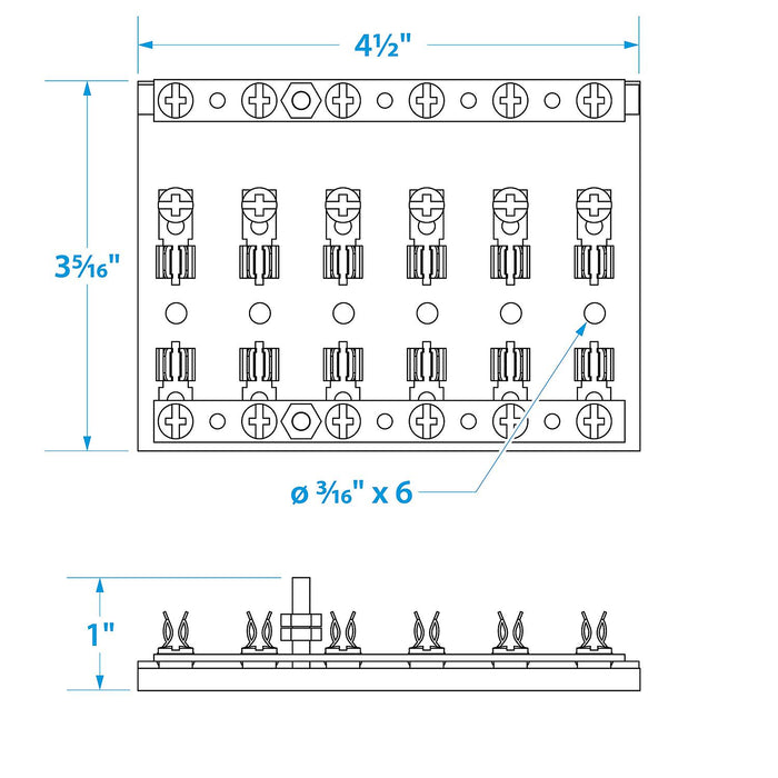 Seachoice 13441 6-Gang Fuse & Terminal Block, Brass Clips & Contacts, SFE 20 Amp of 3AG Fuse