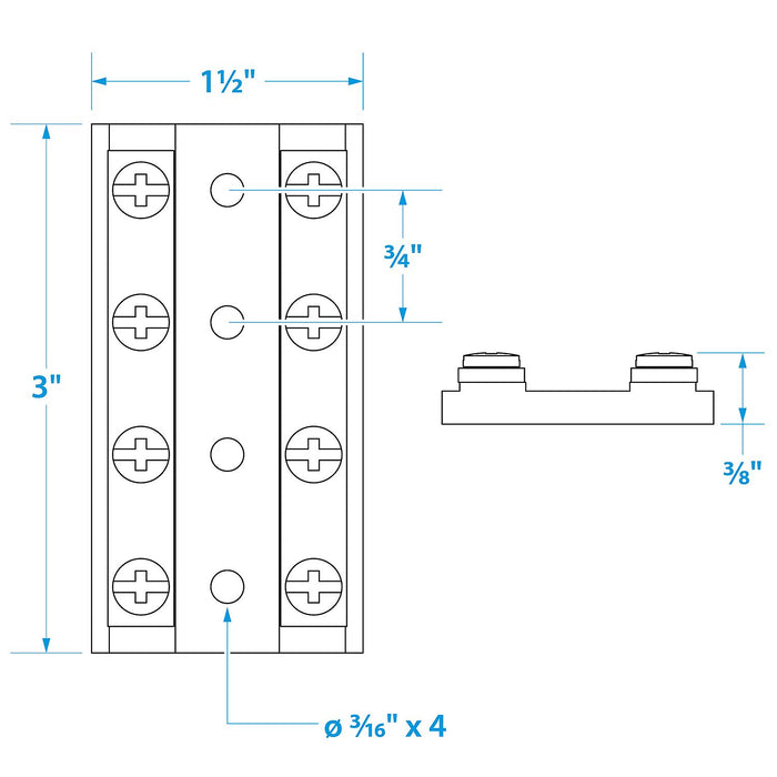 Seachoice 13501 Terminal Block, 4-Gang, Plastic Base with Brass Hardware