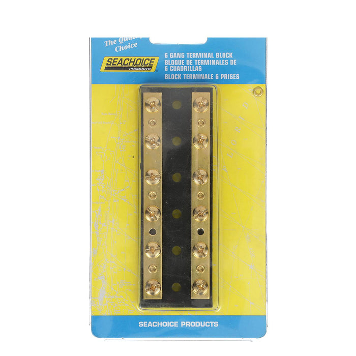 Seachoice 13531 Terminal Block, 6-Gang, Brass Clips and Contacts