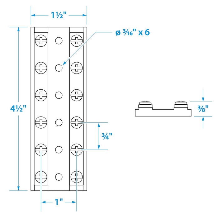 Seachoice 13531 Terminal Block, 6-Gang, Brass Clips and Contacts