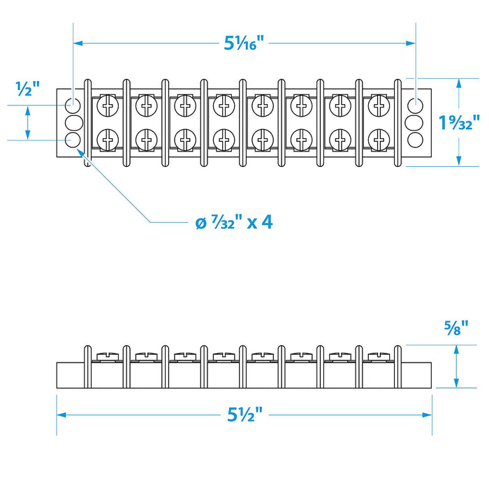 Seachoice 13581 Terminal Block, 8-Gang, Brass Clips and Contacts